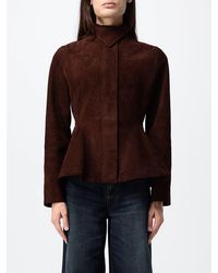 Alaïa - Slim Fit Suede Leather Short Jacket With High Neck - Lyst