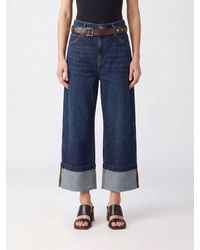 Pinko - Cropped Wide-Leg Denim Jeans With Cuffed Hem - Lyst