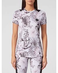 Philipp Plein - Slim Fit Jersey T-Shirt With Floral Print And Back Logo - Lyst