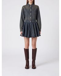 Haikure - Cotton Denim Mini Shirtdress With Flared Skirt - Lyst