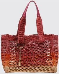 Chloé - Chlo&Eacute Summer Banana Bicolor Crochet Raffia Shoulder Bag With Embroidered Logo - Lyst