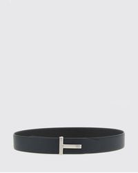 Tom Ford - Adjustable Textured Calfskin Leather Belt With T Logo Buckle - Lyst