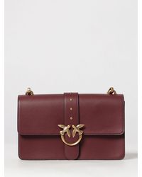 Pinko - Love One Classic Smooth Leather Crossbody Bag With Studs And Logo - Lyst