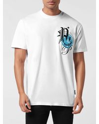 Philipp Plein - Cotton T-Shirt With Graphic Print And Contrasting Logo - Lyst