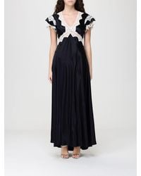 Alberta Ferretti - Long Satin Dress With Lace Inserts - Lyst