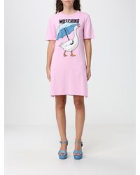 Moschino - Cotton Mini T-Shirt Dress With Graphic Logo - Lyst