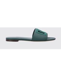 Dolce & Gabbana - Dolce &Amp Gabbana Grained Leather Sliders With Rhinestone Monogram - Lyst