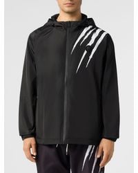 Philipp Plein - Nylon Windbreaker Jacket With Hood And Rear Contrast Logo - Lyst