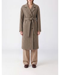 Brunello Cucinelli - Chevron Wool Double-Breasted Belted Coat - Lyst