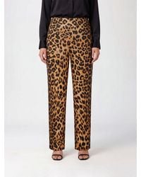 Alberta Ferretti - Animal Print Silk Straight Pants With Mid-Rise Waist - Lyst