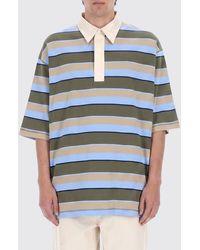 Ami Paris - Striped Relaxed Fit Cotton Polo Shirt With Concealed Placket And French Collar - Lyst