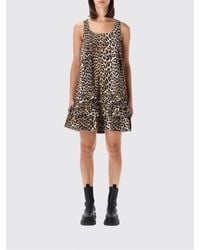 Ganni - Off-The-Shoulder Animalier Organic Cotton Mini Dress - Lyst