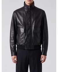 AURALEE - Leather Bomber Jacket With High Collar And Flap Pockets - Lyst