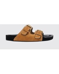 Isabel Marant - Lennyo Studded Suede Low-Heeled Sandals With Double Strap - Lyst