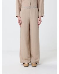 Hanita - Linen Blend Palazzo Trousers With Embroidery - Lyst