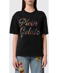 Philipp Plein - Relaxed Fit Cotton T-Shirt With Rhinestone Logo And Fringed Hem - Lyst