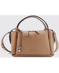 Tod's - Grained Leather Handbag With Shoulder Strap And Logo Charm - Lyst