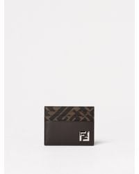 Fendi - Ff Squared Coated Cotton And Leather Card Holder - Lyst
