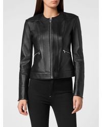 Philipp Plein - Cropped Slim Fit Smooth Calfskin Leather Biker Jacket - Lyst