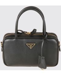 Prada - Leather Bag With Triangle Logo - Lyst