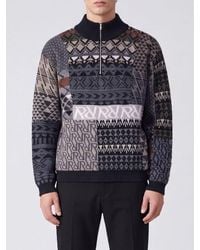 Represent - Jacquard Wool Blend Half-Zip Turtleneck Jumper - Lyst