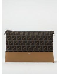 Fendi - Leather And Fabric Pouch With Jacquard Ff Monogram - Lyst