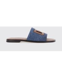 Dolce & Gabbana - Dolce &Amp Gabbana Dg Light Cotton Denim Slides With Dg Monogram - Lyst