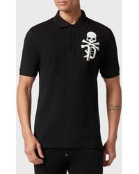 Philipp Plein - Short-Sleeve Cotton Polo Shirt With Skull Print And Logo - Lyst