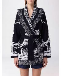 Alanui - Jacquard Cashmere And Wool Cardigan With Fringes And Belt - Lyst
