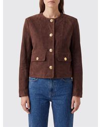 Arma - Cropped Crewneck Suede Jacket With Metallic Buttons - Lyst