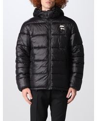KARL LAGERFELD - Nylon Down Jacket With Hood And Logo - Lyst