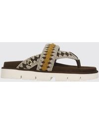 Mou - Suede Thong Sandals With Embroidery And Metallic Logo - Lyst