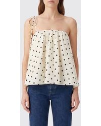 MSGM - Polka Dot Cotton Off-The-Shoulder Top With Tie-Up Straps - Lyst
