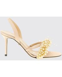 Mach & Mach - Floating Pearls Satin Sandals With Synthetic Pearls - Lyst