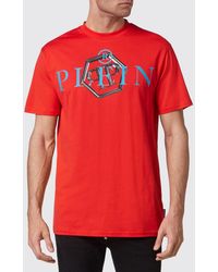 Philipp Plein - Cotton T-Shirt With Crew Neck And Contrasting Logo Print - Lyst