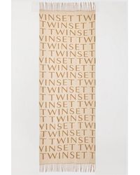 Twinset - Rectangular Viscose Scarf With Lettering Logo And Fringes - Lyst