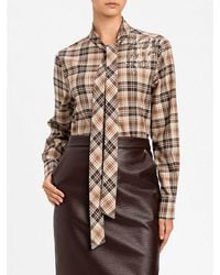 Twinset - Check Viscose Blend Shirt With Pussy-Bow And Sequins - Lyst