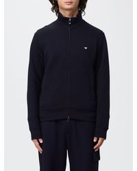 Emporio Armani - High Neck Cotton Blend Zip-Up Sweatshirt With Eagle Logo - Lyst
