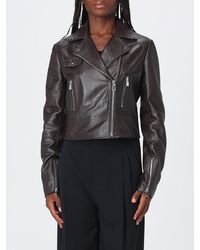Pinko - New Sensibile Cropped Lamb Nappa Biker Jacket With Asymmetric Zip - Lyst