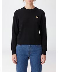Maison Kitsuné - Maison Kitsun&Eacute Crewneck Wool Jumper With Ribbed Trims And Applied Logo - Lyst