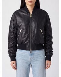 Dondup - Cropped Synthetic Leather Bomber Jacket With Metal Zip Closure - Lyst