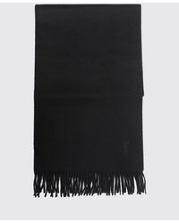 Saint Laurent - Ysl Monogram Cashmere Scarf With Fringed Edges - Lyst