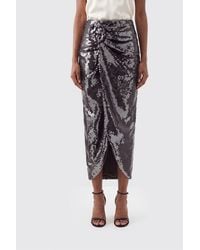 ROTATE BIRGER CHRISTENSEN - High-Waisted Midi Pencil Skirt With Sequins And Front Slit - Lyst