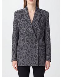 Pinko - Short Double-Breasted Blazer With Animal Print And Rhinestone Embroidery - Lyst