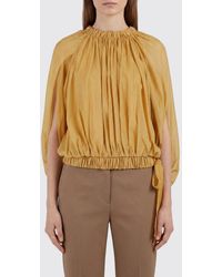 Semicouture - Cotton Muslin Blouse With Long Sleeves And Dropped Shoulders - Lyst