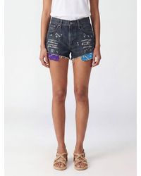 HTC - Mid-Rise Distressed Denim Shorts With Bandana Motif - Lyst