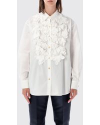 Alberta Ferretti - Camisa De Algodón Con Volantes Y Plastrón De Corte Relajado - Lyst
