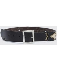 Golden Goose - Leather And Pony Hair Belt With Studs And Engraved Logo Buckle - Lyst