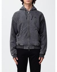 Emporio Armani - Cotton Zip-Up Hoodie Sweatshirt With Embroidered Logo - Lyst