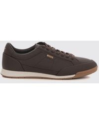 BOSS - Low-Top Leather Sneakers With Printed Logo And Contrasting Rubber Sole - Lyst